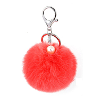 Porte-clé en fourrure de lapin, renard, peluche, peluche, peluche, imitation boule, pompon, vente en gros