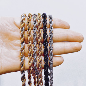 Corrente para pescoço longo de 2mm 3mm 4mm 5mm, joias à prova d' água em aço inoxidável, corrente simples de corda torção de ouro para homens - Product Image 5