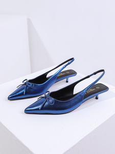 Sandali da Donna <span class=keywords><strong>con</strong></span> Tacco a Spillo Sottile, Punta Affusolata, Cinturino Posteriore e Fiocco Blu Metallizzato - Scarpe Eleganti per Ufficio e Feste - Product Image 6