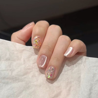 Faux ongles carrés courts à couverture complète, style INS français, pré-dessinés, en ABS, motif pois, effet œil de chat, avec nœuds