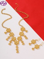 Ensemble collier et boucles d'oreilles Hongyue style Dubaï plaqué or 24 carats avec pampilles florales, bijoux creux floraux pour femmes, pour mariage et soirée