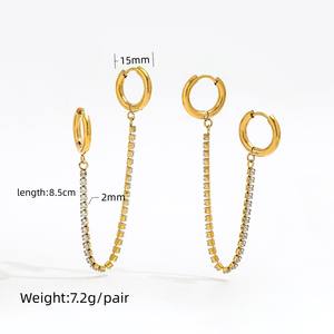 Fenny No Fade 18K plaqué or zircone pavé chaîne gland Double <span class=keywords><strong>Ciecle</strong></span> Huggie boucle d'oreille en gros en acier inoxydable dames bijoux - Product Image 2