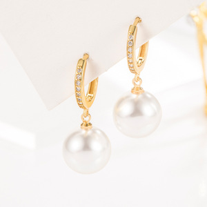 Zirconia Geometric Pearl <strong>Earrings</strong> Sweet Beads Pearl <strong>Earrings</strong> - Product Image 3