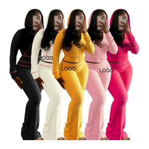 Özel Logo bahar güz 2025 kadın kıyafetleri kırpma üst uzun kollu nedensel iki parçalı Set alevlendi pantolon kadın setleri - Product Image 2