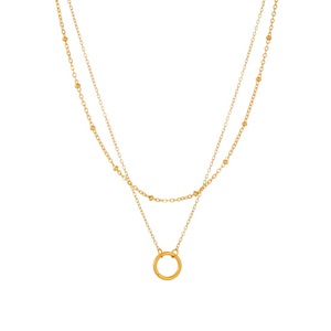 European American Style Minimalist Layered Double Chain Necklace With Round Geometric Pendant Gold Plated Clavicle Chain - Product Image 5