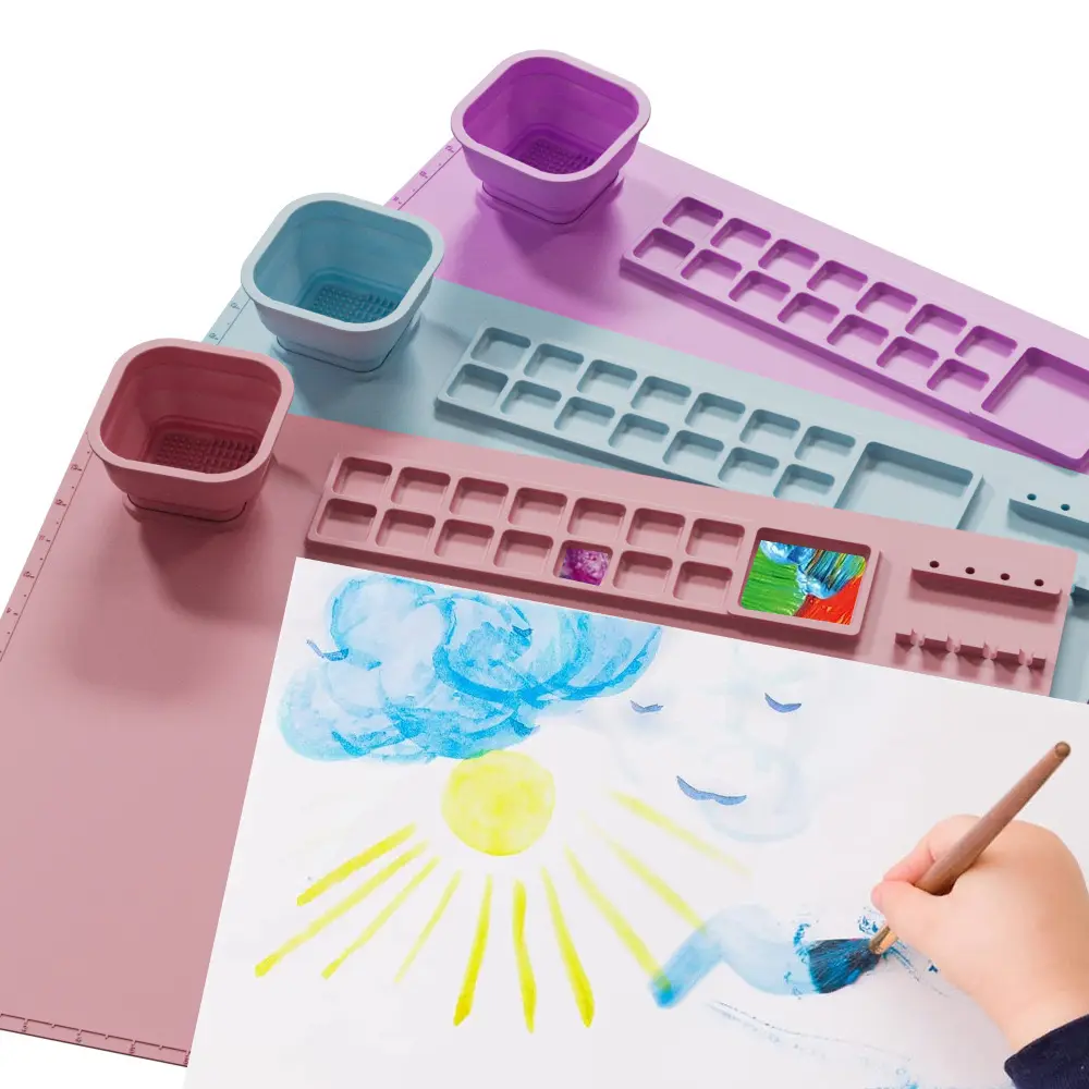Silicone sơn Mat Silicone nghệ thuật mat với cốc nước làm bằng tay xóa được có thể giặt Silicone vẽ Mat cho trẻ em