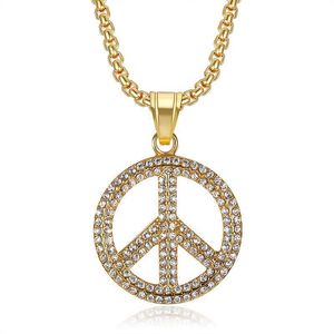 Collier Pendentif Hip Hop Anti-<span class=keywords><strong>Guerre</strong></span> et Symbole de Paix en Acier Inoxydable PVD Étanche avec Zircons Cubiques, Bijou Simple pour Hommes et Femmes - Product Image 4