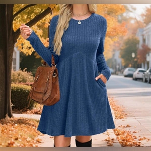 Vestidos de Moda Bohemios Asimétricos para Mujer, Otoño/Invierno, con Cuello Abullonado, Color Sólido - Product Image 2