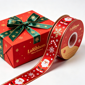 Customized Logo Printed Gold Foil Glitter Christmas Tree Decoration 100% Polyester Satin <b>Ribbon</b> for Gift Wrapping - Product Image 6