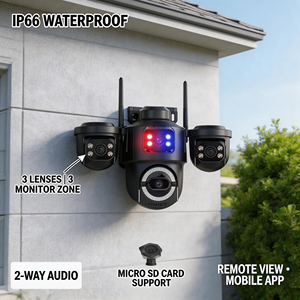 Telecamera di Sicurezza CCTV Esterna con Luci Lampeggianti Rosse e Blu, 3 Lenti, WIFI, Allarme con Sirena, App ICSEE, PTZ per Esterni - Product Image 4