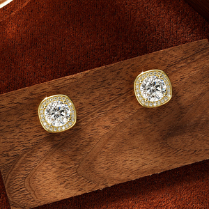 Nuovi Orecchini di Lusso con Moissanite da 2 Carati, Taglio Brillante Rotondo, Montatura a Griffe, Orecchini a Perno in Oro 14K, Orecchini a Perno Classici con Moissanite e Halo - Product Image 3