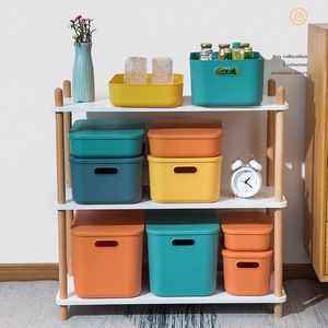 Color-blocked Macaron <b>Storage</b> <b>Box</b> Set Rectangle <b>Stackable</b> With Lid For Bathroom Bedroom Cosmetics Toys Organizer Five-piece - Product Image 2