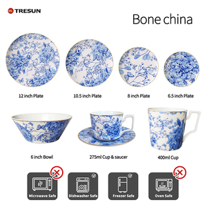 Assiettes de présentation bleues en porcelaine fine vintage de luxe personnalisables pour mariage, vente en gros - Product Image 5