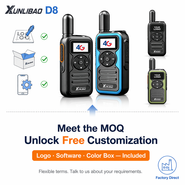 XUNLIBAO D8 Manufacturer OEM ODM Custom Logo Labels USB Type-C Removable Battery Pocket Mini 4G LTE PoC Radio Walkie Talkie