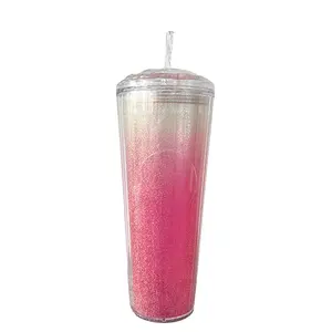 Large Capacity Clear Rainbow Color Changing Tumbler Bottle With Straw Food Grade Plastic Spiral Lid