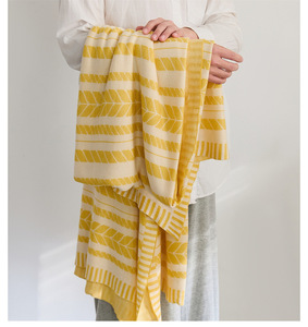 بطانية خيزران فاخرة بطبقة مزدوجة مبطن تقنيات منسوجة مخططة خفيفة لغرفة النوم الصيفية رميات يمكن ارتداؤها - Product Image 2