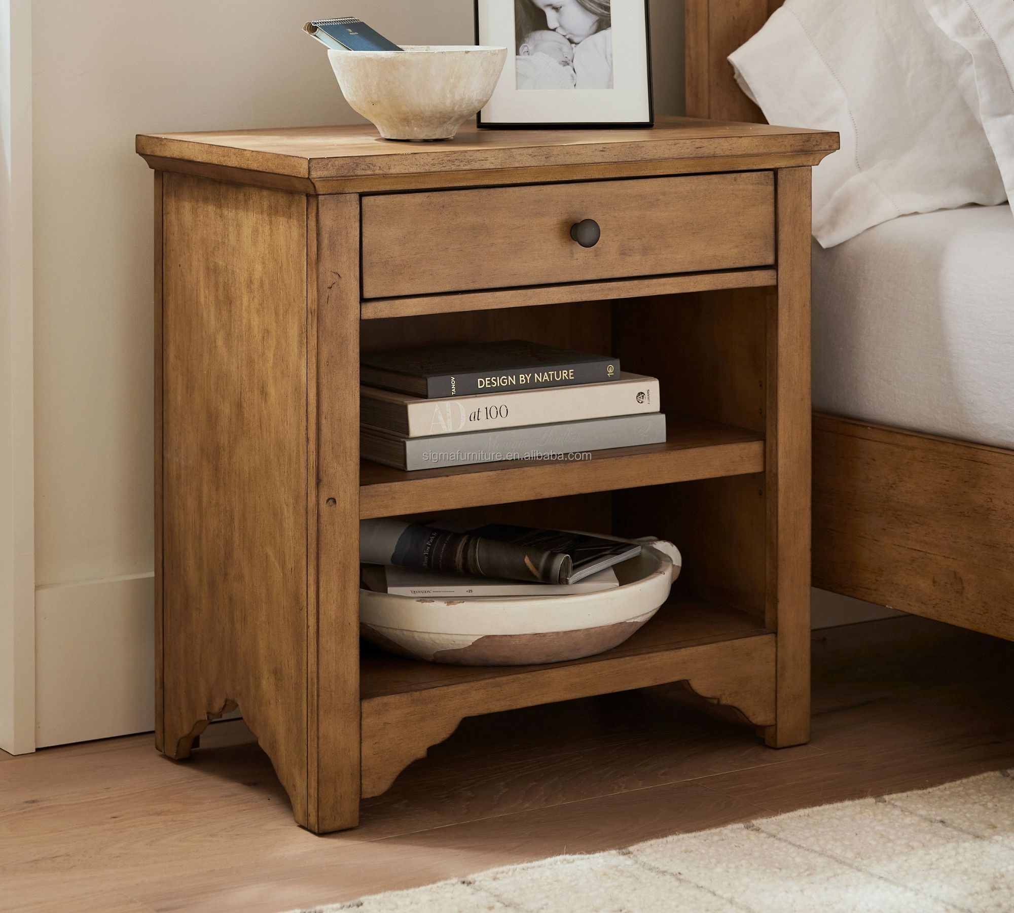 High quality Heritage Farmhouse Nightstand drawer bedside table bedroom furniture nightstand