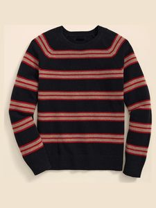 Men's Multi-<strong>Stripe</strong> Raglan Sleeve Sweater Wool Blend Long Sleeve Crew Neck Pullover <strong>Jumper</strong> <strong>Black</strong> <strong>and</strong> <strong>Red</strong> - Product Image 2