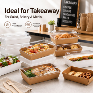 Envases rectangulares desechables de papel kraft para alimentos con tapas de plástico para comida para llevar - Product Image 5