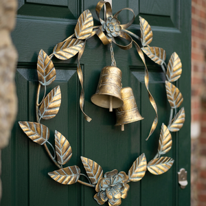 Metal Christmas <b>Wreath</b> With Gold Leaves And Bells Handmade Decorative Flowers <b>Wreaths</b> Classic Style Unlit Single Piece Package - Product Image 4