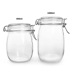 Vaisselle en verre directe d'usine ronde hermétique stockage préservant les bocaux en verre à clip 850ml 1000ml 1 litre en gros