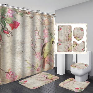 Rideaux <span class=keywords><strong>de</strong></span> douche <span class=keywords><strong>de</strong></span> salle <span class=keywords><strong>de</strong></span> bain à motif floral imprimé numérique épais, rideau <span class=keywords><strong>de</strong></span> douche imperméable et ensemble <span class=keywords><strong>de</strong></span> tapis - Product Image 5