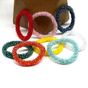 bling bling glass crystal beaded bracelets hair tie girls stretch beads bracelets high end hand made glass beads bracelet