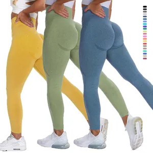 Calzamaglia da allenamento con Logo personalizzato Leggings a vita alta contorno sorriso pantaloni da Yoga senza cuciture Leggings Push up donna