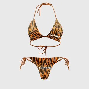 Fashion High Quality Summer New Customized Design Ladies Thongs Swimwear Tiger Stripe Sexy Wholesale Printed Bikini