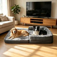 Faltbares Schaumstoff-Haustierbett für Große Hunde, Orthopädisches Schaumstoff-Hundebett, Wasserdichtes Kratzfestes Leder und Gemütliche Umrandung
