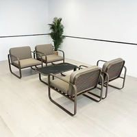 Nordisches Minimalistisches Outdoor-Sofa Aluminiumrahmen Lederkissen Terrassen-Sofaset für Villa Innenhof Balkon Hotel