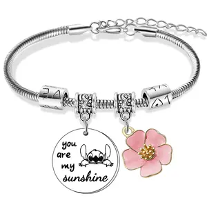 Charme Fijne Mode Sieraden Hot Selling Roze Bloemen Je Bent Mijn Zonneschijn Rvs Armband Armbanden Voor Homme Mannen