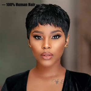 Perruque Courte <span class=keywords><strong>Coupe</strong></span> Pixie en <span class=keywords><strong>Cheveux</strong></span> Humains Noirs, Prix de Gros Bas, Perruque Droite Entièrement Faite à la Machine pour <span class=keywords><strong>Femme</strong></span>, 100% <span class=keywords><strong>Cheveux</strong></span> Humains Remy - Product Image 1