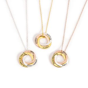 Collier tendance en acier inoxydable avec cercles géométriques entrelacés, gravable avec un nom, plaqué or/argent, cadeau pour femmes, famille/amies - Product Image 1
