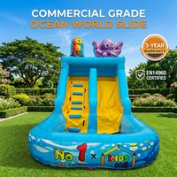 Toboggan aquatique gonflable commercial à double voie sur le thème des créatures marines, imprimé pieuvre et hippocampe, en PVC, garantie 3 ans, installation facile