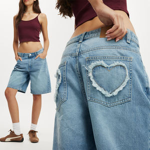 Haute qualité poids lourd été bleu lavé Denim Cargo bouton matériel sport femmes Jeans <span class=keywords><strong>court</strong></span> <span class=keywords><strong>Jean</strong></span> <span class=keywords><strong>Court</strong></span> Femme - Product Image 1