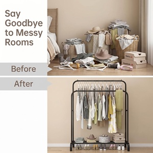 Porte-manteau moderne en métal <span class=keywords><strong>avec</strong></span> étagère à chapeaux, simple, pour chambre à coucher, rangement domestique, support de vêtements d'intérieur - Product Image 5