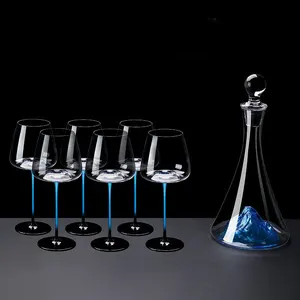 Toptan mavi buzdağı dağ şelale bordo kırmızı şarap votka likör fincan hediye lüks kristal cam viski şarap dekantörü takım