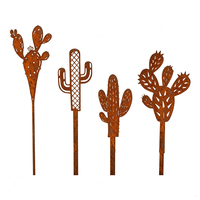 Sculpture en métal rouillé personnalisée populaire, style rétro, motif botanique cactus, pour jardin et pelouse