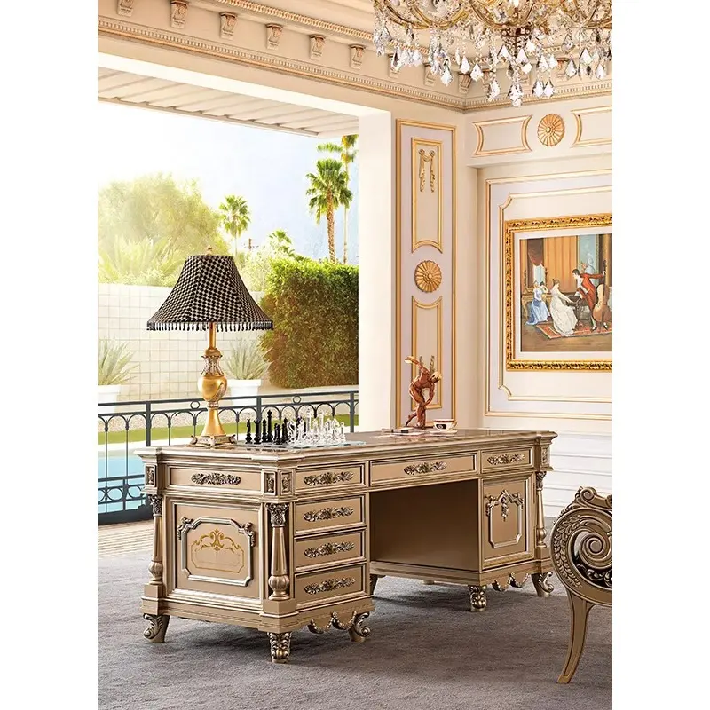 French Barok furnitur kayu Solid Eropa, Meja besar mewah gaya desain tradisional klasik