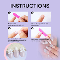 24 faux ongles en acrylique en forme d'amande, avec nœud français et strass, couvrance totale, avec colle