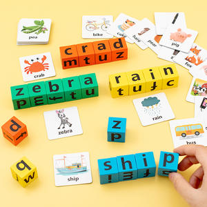 Cartes de mots en anglais pour enfants, puzzle en bois, jouet Montessori, éducation précoce, cube changeant de visage, jeu de société multijoueur - Product Image 2