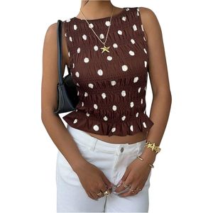 FOXA Camiseta sin mangas con estampado de lunares para mujer, camisa ajustada con volantes y sin mangas - Product Image 1