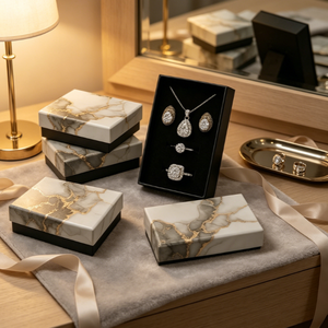Luxury Grey Marble Pattern <b>Jewelry</b> <b>Box</b>, Multi-Grid Foam Inner Necklace Ring Earrings Set <b>Display</b> Packaging <b>Box</b> - Product Image 2