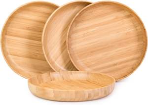 Assiettes Assiettes en bambou de 7.5 pouces <span class=keywords><strong>Vaisselle</strong></span> réutilisable 4 assiettes en bois Plats Snack, Dessert, Assiette classique <span class=keywords><strong>incassable</strong></span> - Product Image 2