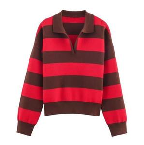 PB&ZA Nuovi Arrivi Estivi all'Ingrosso: Camicia Polo a Righe Casual da Donna con Scollo a V e Maniche Lunghe 5536056 - Product Image 6