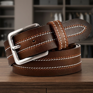 High Quality Custom Sizes Genuine Cow Hide Leather Belt Stylish <b>Brown</b> Black Textured Vintage Steel Buckle Heavy Duty Waterproof - Product Image 1