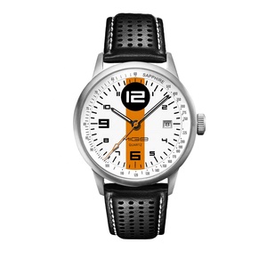 Reloj de pulsera OEM para hombre con logotipo personalizado, analógico, deportivo, de cuarzo, con fecha, cristal de zafiro, caja redonda de acero inoxidable plateada, correa de cuero. - Product Image 3