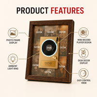 Cadre musical NFC en bois massif personnalisé, aimant de réfrigérateur, pour chanson DIY, pour 4 disques vinyles, plaque nominative personnalisée, avec fonction lumineuse et ventilateur, cadeau