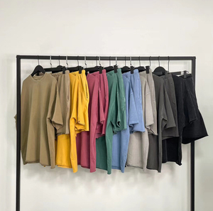 2021, camisetas lisas al por mayor, conjunto corto de sudor, conjunto de <span class=keywords><strong>2</strong></span> piezas, conjuntos de camiseta y pantalones cortos para hombre, camiseta lavada de gran tamaño 100% de algodón para hombre - Product Image 4